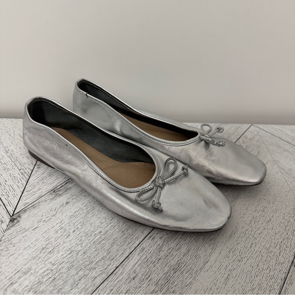 Schutz | Arissa Silver Leather Ballet Flat - Size US 8.5